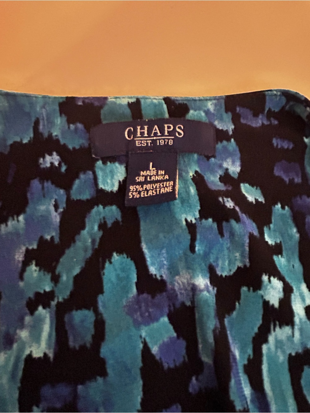 Chaps Black, Blue & Teal Abstract V-Neck Dress Size L - Picture 6 of 8